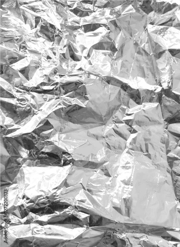 Silver foil wrinkled texture, vector realistic aluminum paper sheet, crumpled metallic surface background, chrome sheet