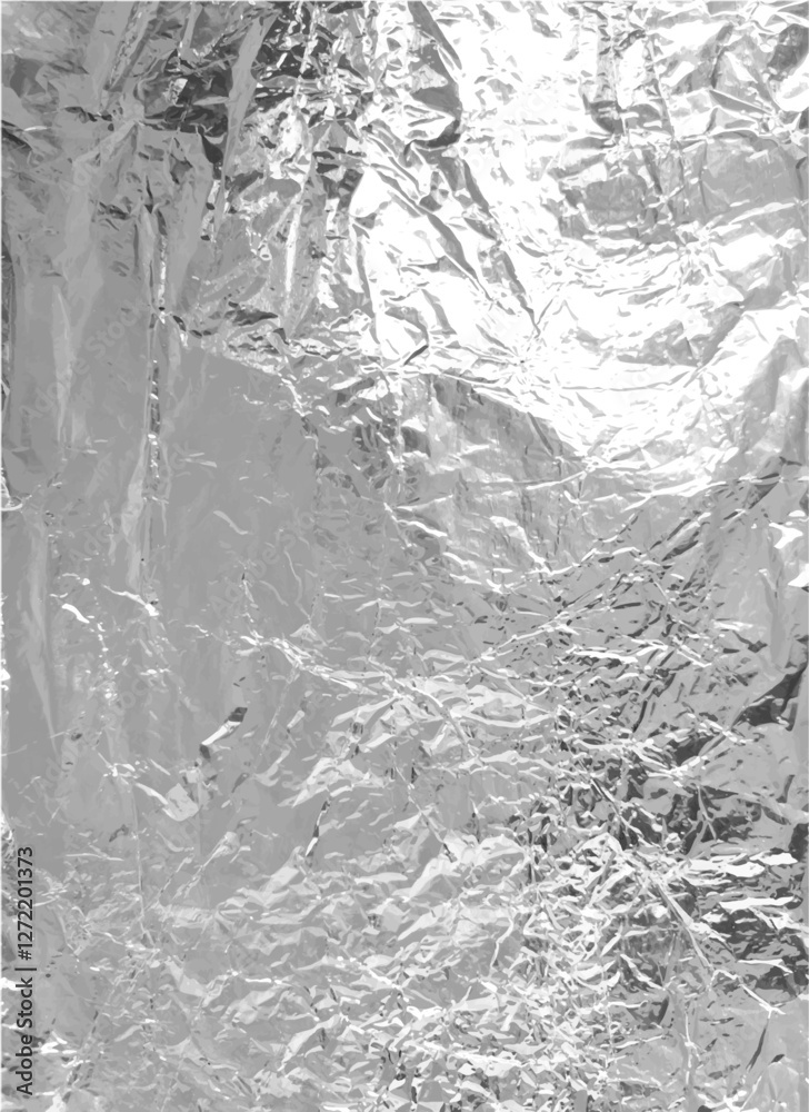 Silver foil wrinkled vector texture, realistic aluminum paper sheet, crumpled metallic surface background, chrome sheet Silver foil wrinkled vector texture, realistic aluminum paper sheet, crumpled metallic surface background, chrome sheet