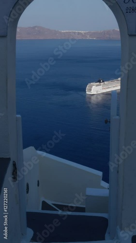 Cruise passing by during a summer morning in Greece