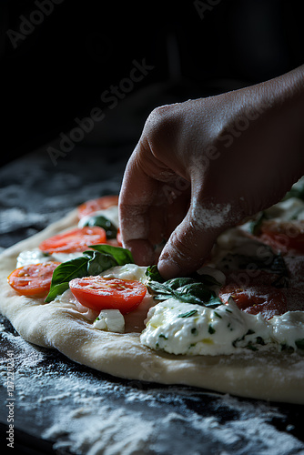 making of the margherita pizza close up