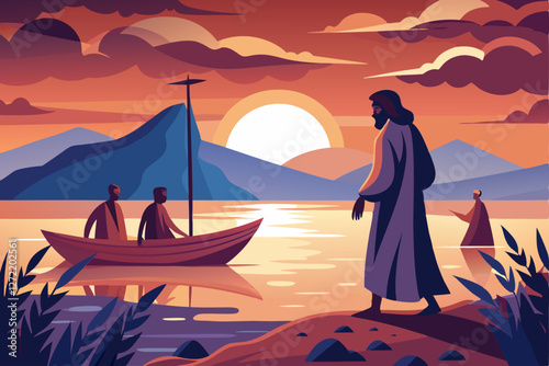 Jesus Christ walking in the sea