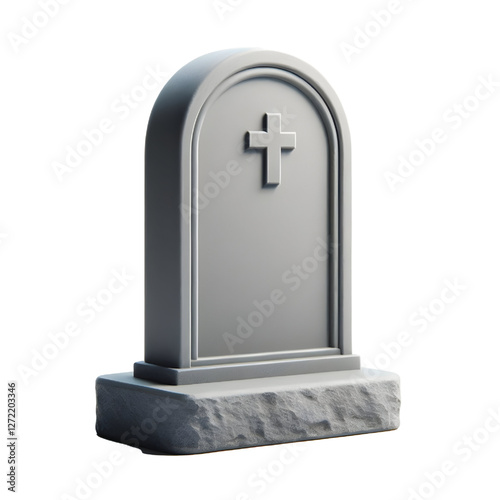 Simple Grey Headstone With Rounded Top, crafted from smooth stone, ideal for memorials or gravesites isolated on white background