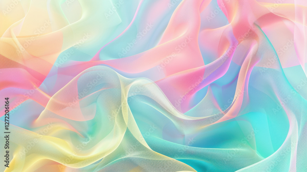 Soft, flowing fabric in pastel colors creates dreamy, ethereal background. delicate layers of sheer material blend harmoniously, evoking sense of tranquility and elegance Soft, flowing fabric in pastel colors creates dreamy, ethereal background. delicate layers of sheer material blend harmoniously, evoking sense of tranquility and elegance