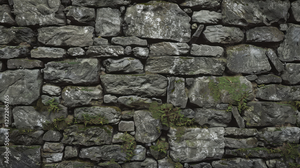 Rough stone wall texture with moss and lichen, showcasing natural elements and earthy tones. Perfect for backgrounds or architectural designs Rough stone wall texture with moss and lichen, showcasing natural elements and earthy tones. Perfect for backgrounds or architectural designs