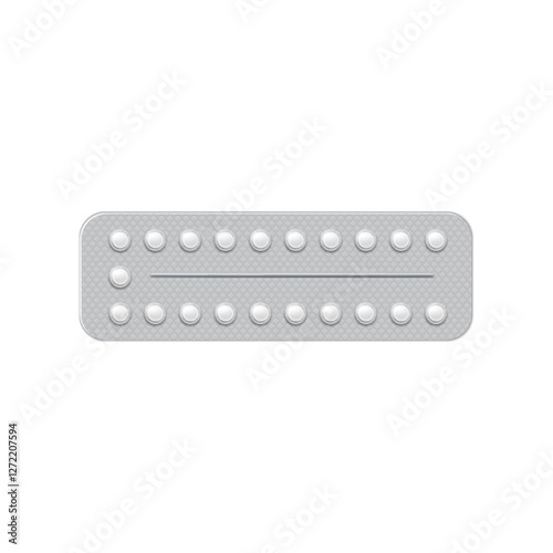 Vector illustration of realistic blister pack of round white pills.