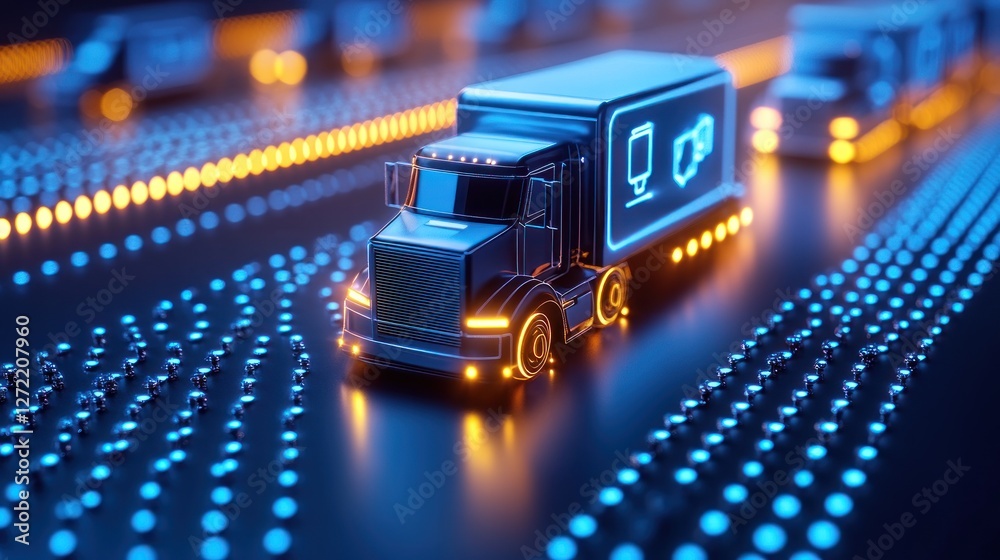 Fototapeta premium Autonomous Truck Navigating Digital Highway Network