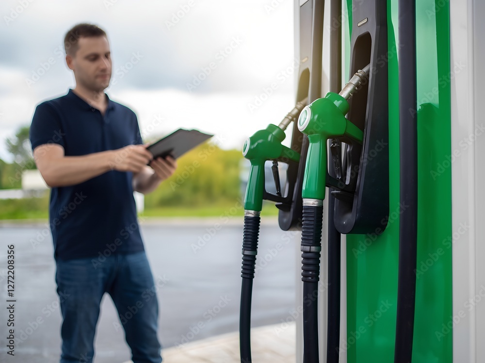 Eco-Friendly HVO Fuel Nozzle Inserted into a Car at a High-Tech Renewable Energy Fuel Station Eco-Friendly HVO Fuel Nozzle Inserted into a Car at a High-Tech Renewable Energy Fuel Station