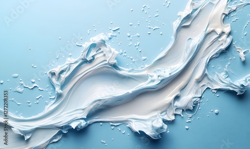 Abstract White Paint Swirls on Light Blue Backdrop Minimalist Aesthetic 3D Render