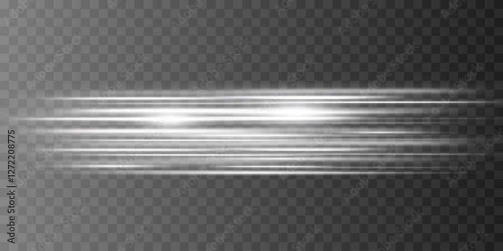 Flash line glowing.White horizontal beams.Vector light special effect.