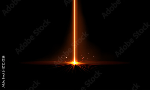 Orange laser beam with shiny sparkles, glowing neon light laser ray from explosion burst energy effect, vector spotlight