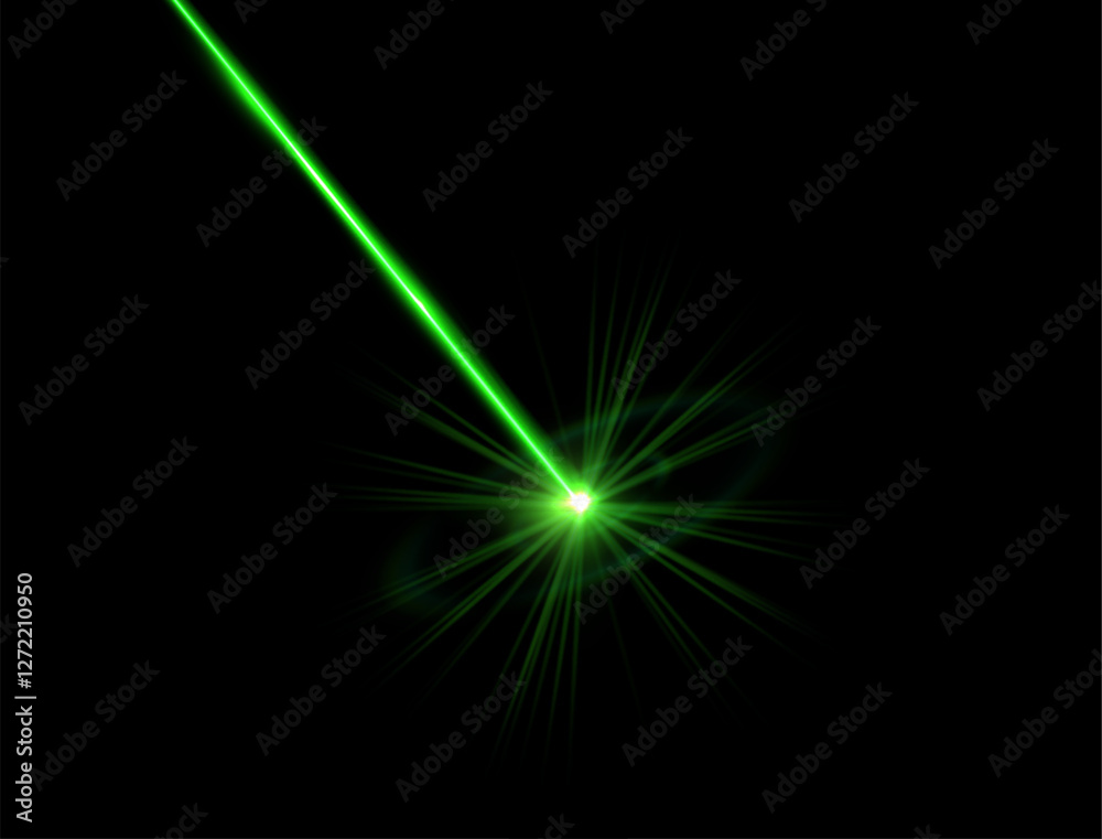 Laser beam effect. Vector illustration of green neon light line with glow and flash. Laser beam effect. Vector illustration of green neon light line with glow and flash.