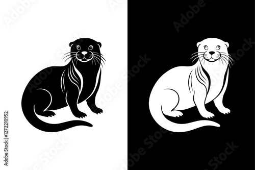 Sea otter illustration icon vector for logo, isolated on white background.