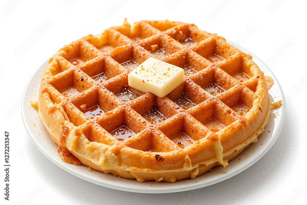 Crisp Golden Waffle Isolated on White Background Crisp Golden Waffle Isolated on White Background