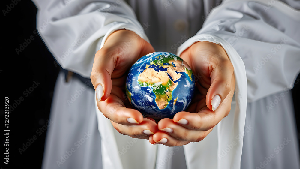 Hands holding planet Earth, symbolizing global unity, environmental protection, and the importance of caring for our world and sustainable living Hands holding planet Earth, symbolizing global unity, environmental protection, and the importance of caring for our world and sustainable living