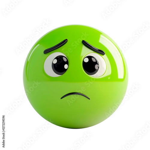 isolated green 3d emoji sad face on plain background upset emoticons reaction icons