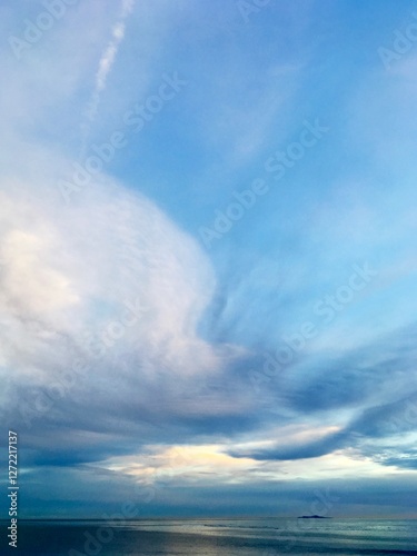 blue and white cloud swept sky