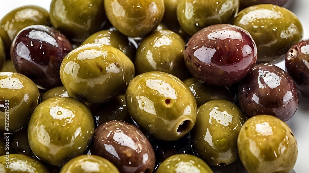 Cluster of olives displayed in closeup with distinct colors and varied shapes Cluster of olives displayed in closeup with distinct colors and varied shapes