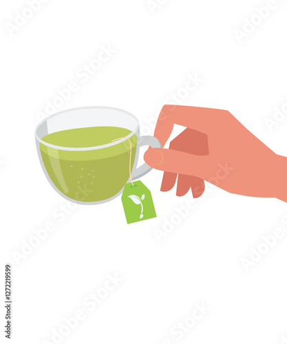 Hot green tea cup flat design vector illustration stock illustration