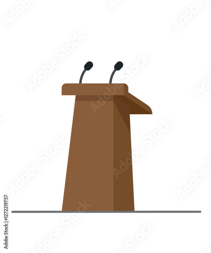Wooden podium tribune stand rostrum with microphones