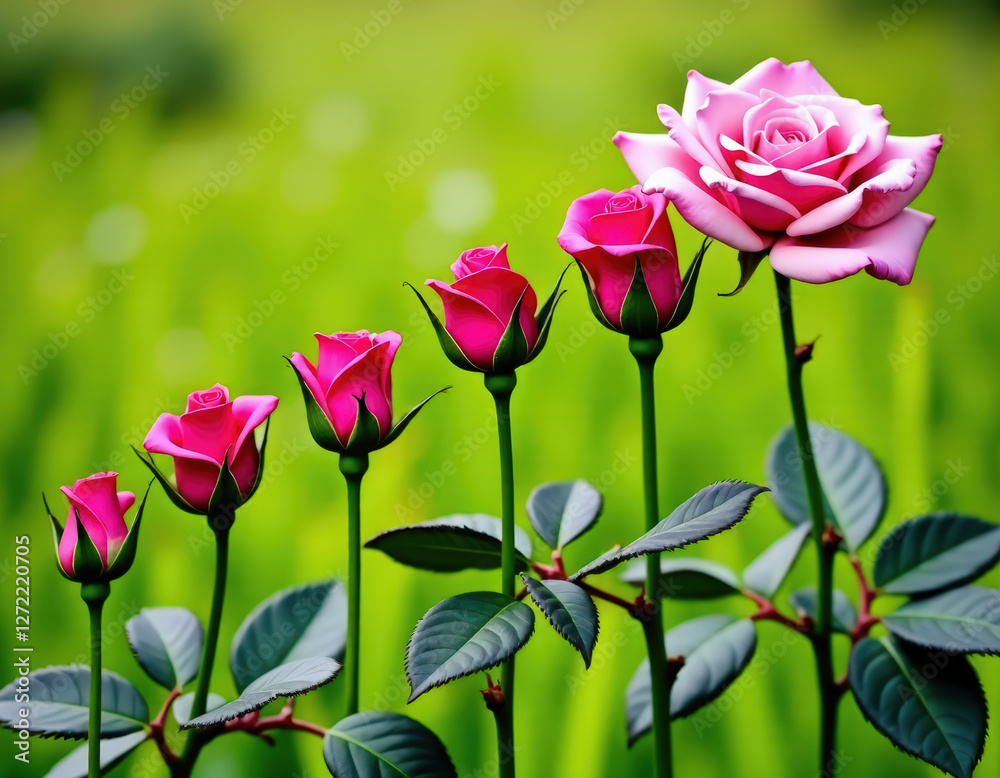 Bright pink roses capture attention in a lush garden, symbolizing beauty, love, and nature's elegance. Bright pink roses capture attention in a lush garden, symbolizing beauty, love, and nature's elegance.