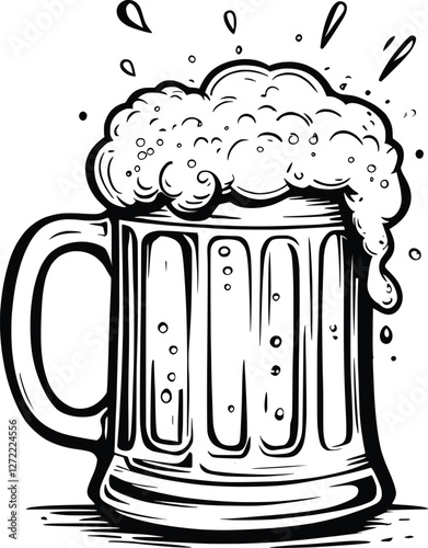 Black-And-White Line Drawing Of A Beer Mug