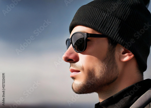 Obraz na płótnie man in sunglasses and black hat looking to the left w salonie