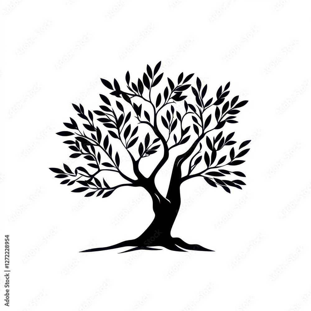Obraz premium Minimalist Olive Tree Silhouette Icon Exuding Natural Elegance with Crisp Lines and Timeless Mediterranean Simplicity
