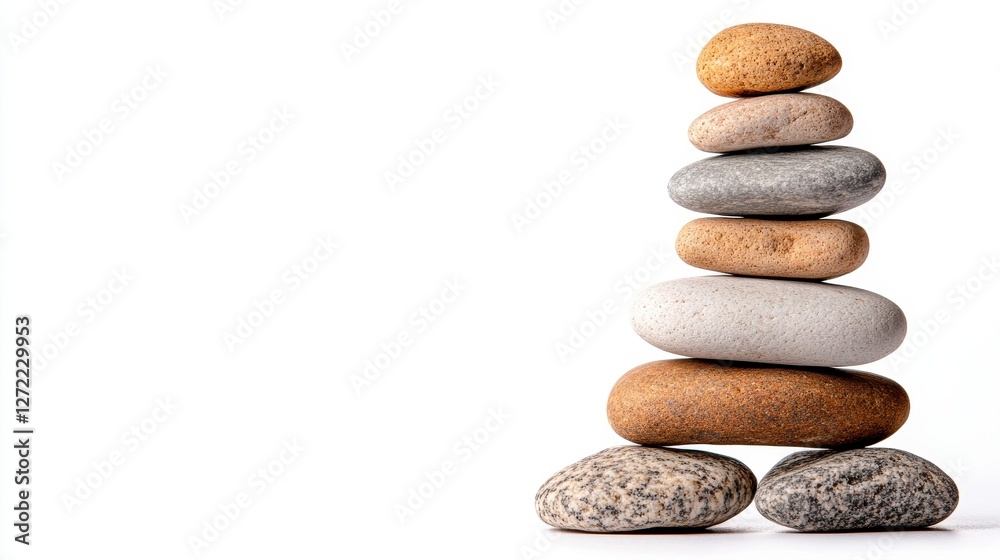 Balanced Stack of Speckled Stones on White Background Balanced Stack of Speckled Stones on White Background