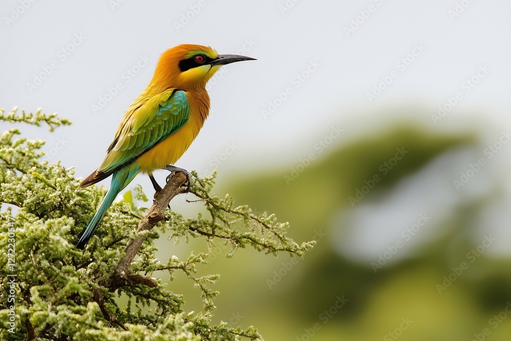 A vibrant bird sits gracefully atop a treetop, keenly watching its surroundings. Generated AI A vibrant bird sits gracefully atop a treetop, keenly watching its surroundings. Generated AI