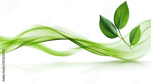 Green Leaves and Abstract Wave Design