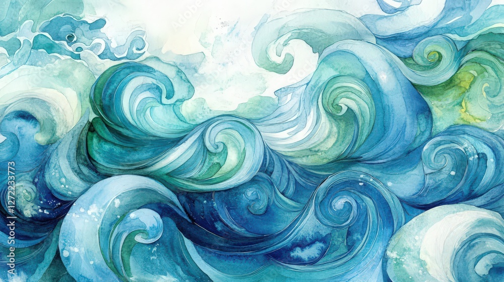 Watercolor Waves Serenity: Abstract Ocean Art in Tranquil Blues and Greens Watercolor Waves Serenity: Abstract Ocean Art in Tranquil Blues and Greens