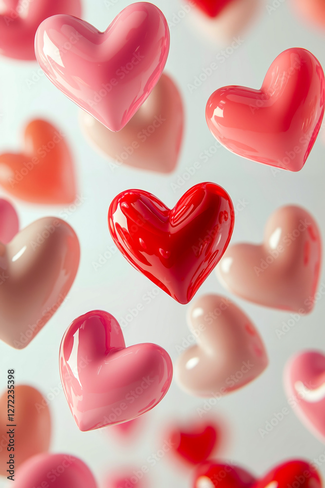 A bunch of red and pink hearts floating in the air A bunch of red and pink hearts floating in the air