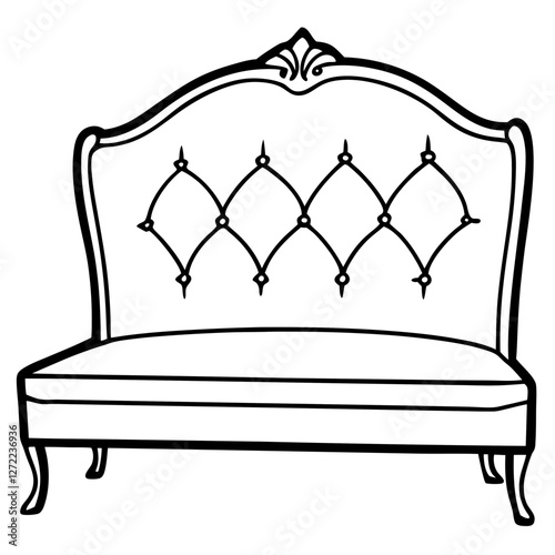 Tufted Headboard Vector Illustration - Cartoon, Clipart & Line Art on White Background, Tufted headboard vector illustration in cartoon, clipart, and line art styles on a white background.