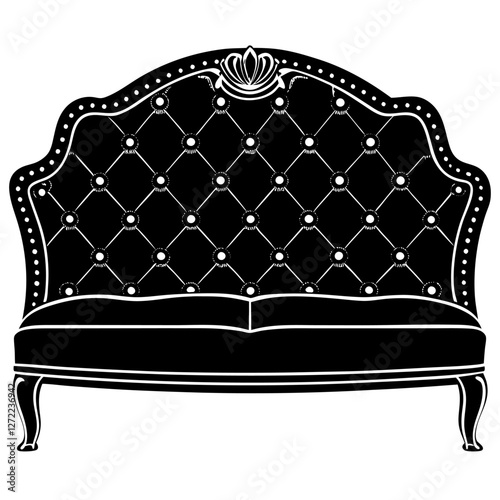 Tufted Headboard Vector Illustration - Cartoon, Clipart & Line Art on White Background, Tufted headboard vector illustration in cartoon, clipart, and line art styles on a white background.