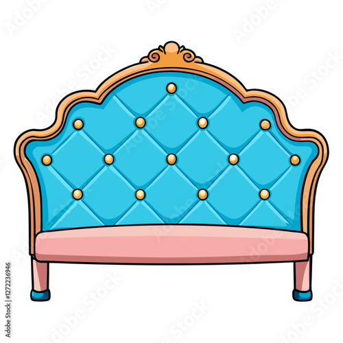 Tufted Headboard Vector Illustration - Cartoon, Clipart & Line Art on White Background, Tufted headboard vector illustration in cartoon, clipart, and line art styles on a white background.