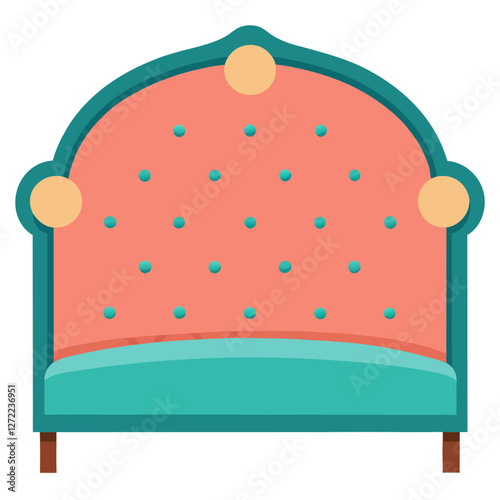 Tufted Headboard Vector Illustration - Cartoon, Clipart & Line Art on White Background, Tufted headboard vector illustration in cartoon, clipart, and line art styles on a white background.