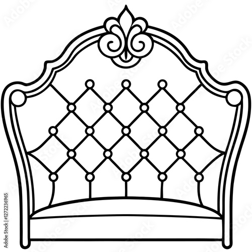 Tufted Headboard Vector Illustration - Cartoon, Clipart & Line Art on White Background, Tufted headboard vector illustration in cartoon, clipart, and line art styles on a white background.