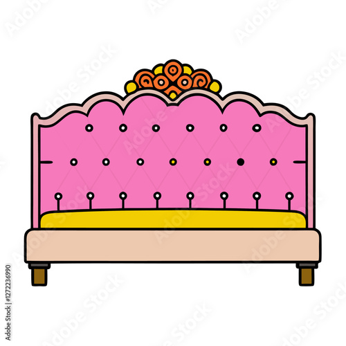 Tufted Headboard Vector Illustration - Cartoon, Clipart & Line Art on White Background, Tufted headboard vector illustration in cartoon, clipart, and line art styles on a white background.