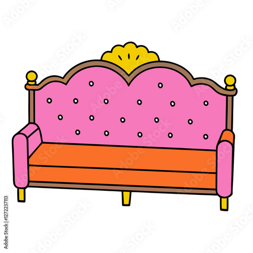 Tufted Headboard Vector Illustration - Cartoon, Clipart & Line Art on White Background, Tufted headboard vector illustration in cartoon, clipart, and line art styles on a white background.