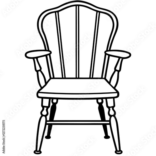 Windsor Chair Vector Illustration – Cartoon, Clipart & Line Art Design, Vector illustration of a Windsor chair in cartoon, clipart, and line art style, perfect for digital use.
