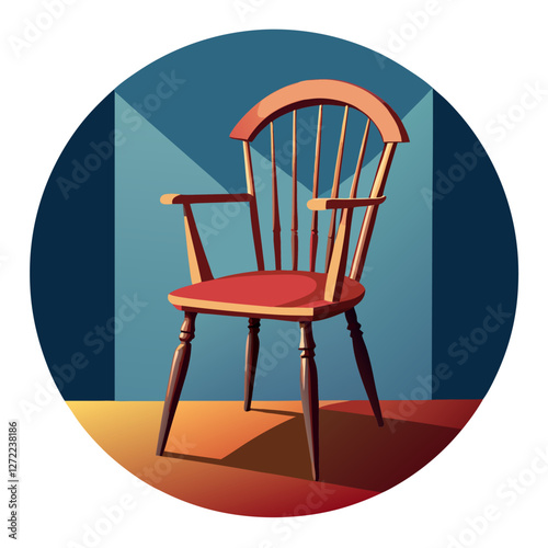Windsor Chair Vector Illustration – Cartoon, Clipart & Line Art Design, Vector illustration of a Windsor chair in cartoon, clipart, and line art style, perfect for digital use.