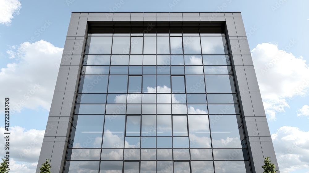 Obraz premium Modern office building facade reflecting a cloudy sky. Possible use Business presentation, architectural portfolio