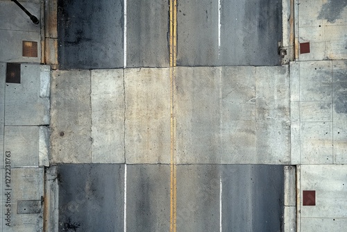 Overhead view of empty urban street with sidewalks. Neural network AI generated