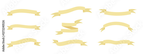 Yellow ribbon banner set.    Blank retro flag of different shapes.     Set of vintage ribbons for advertising design. Vector illustration