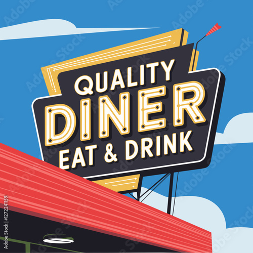 Retro Diner Sign - Quality Food Eat & Drink
