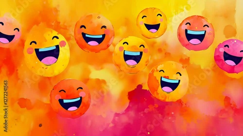 Vibrant watercolor smiley faces with laughter expressing joy and humor for april fool's day concept