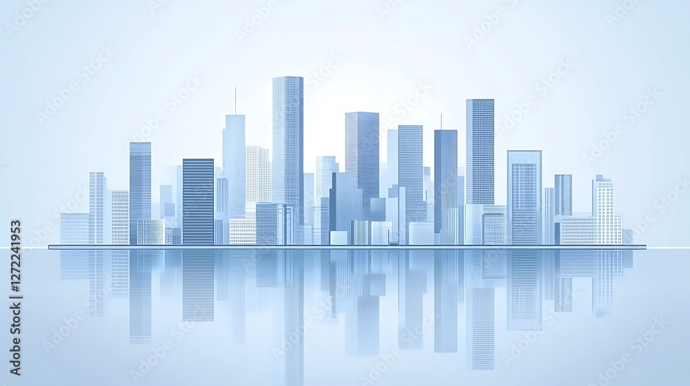 Modern City Skyline Reflected in Calm Water Modern City Skyline Reflected in Calm Water