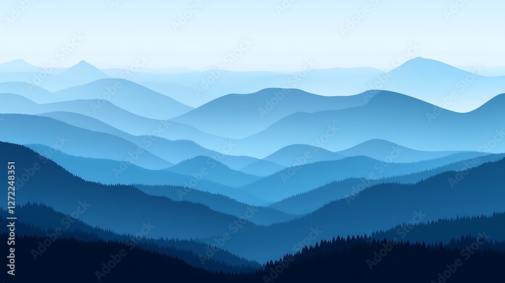 Serene Blue Mountainscape Under a Pale Sky Serene Blue Mountainscape Under a Pale Sky