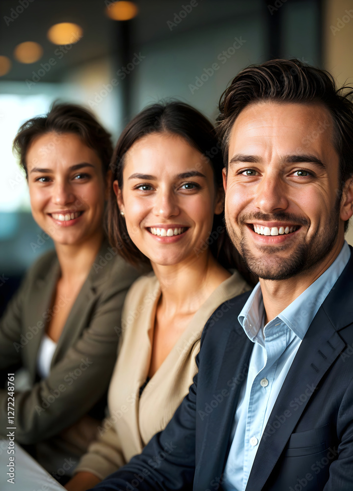 Group of young diverse business people smiling and sitting in office, brainstorming, team at work,