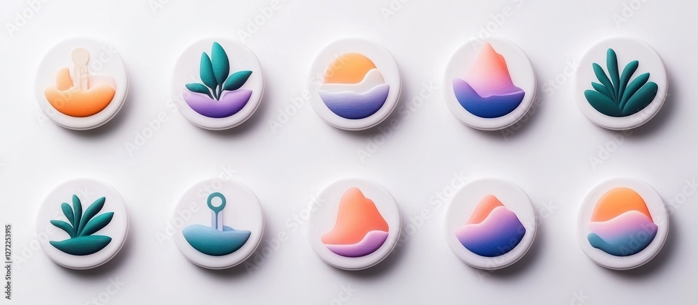 Colorful Abstract Nature Designs on Small Round Discs Colorful Abstract Nature Designs on Small Round Discs